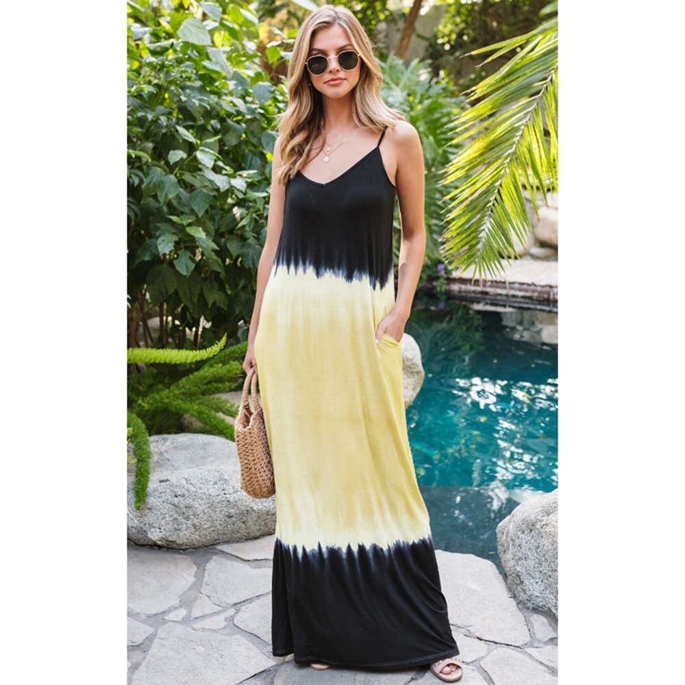 [3Packs] Tie Dye Maxi Dress Yellow